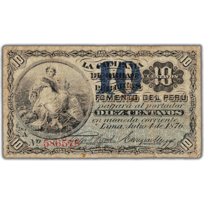 Peru Compania de Obras Publicas Y Fomento Del Peru 1876 10 Centavos Note P #S441 - Minor Pinholes
