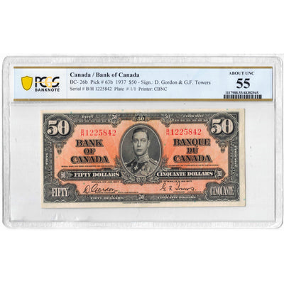 $50 1937 Bank of Canada Note Gordon-Towers B/H Prefix BC-26b - PCGS AU-55