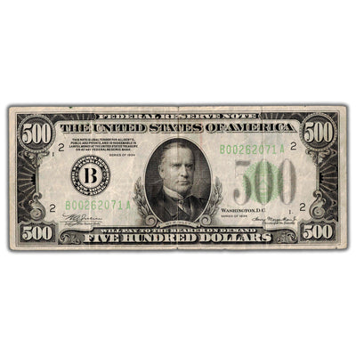 SOLD United States 1934 $500 Federal Reserve Note - Small Pinholes
