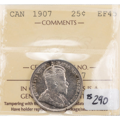 SOLD Canada 1907 25 Cents Quarter Silver Coin - ICCS EF-45