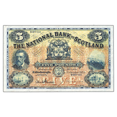 Scotland National Bank 1953 5 Five Pounds Note P-259d - VF+