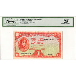 Ireland 1957 10 Ten Shillings Note P #56d - Legacy VF-25