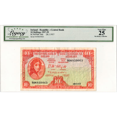 Ireland 1957 10 Ten Shillings Note P #56d - Legacy VF-25