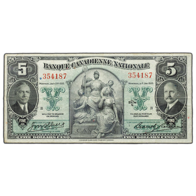 SOLD $5 1935 Banque Canadienne Nationale Canada Chartered Note #85-14-02 - VF