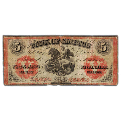 SOLD $5 1861 Bank of Clifton Canada Chartered Note #125-12-18 - Circulated