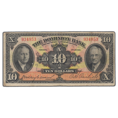SOLD $5 1935 The Dominion Bank Canada Chartered Note #220-16-04 - Fine