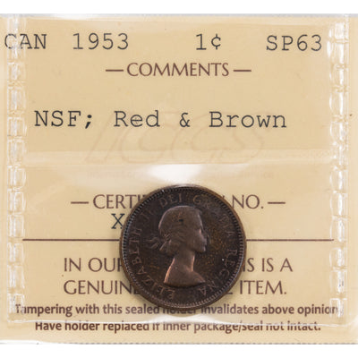 Canada 1953 NSF 1 Small Cent Coin - ICCS Specimen SP-63 Red & Brown