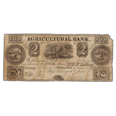 SOLD $2 1834 The Agricultural Bank Canada Chartered Note #20-10-06