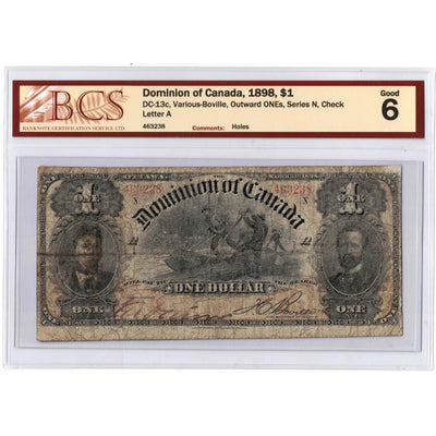 SOLD $1 1898 Dominion of Canada Note Outward ONEs Series N DC-13c - BCS G-6