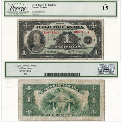 $1 1935 Bank of Canada Note English Text BC-1 - Legacy F-15