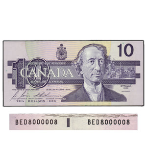 SOLD $10 1989 Bank of Canada Note 2 Digit Radar Rotator Serial - Choice UNC