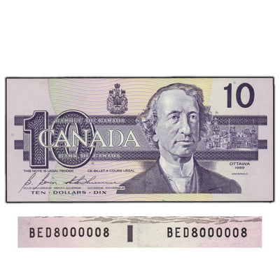 SOLD $10 1989 Bank of Canada Note 2 Digit Radar Rotator Serial - Choice UNC