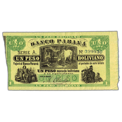 Argentina Banco Parana 1868 1 One Peso Note P #S1815a - AU