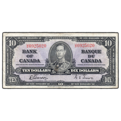 SOLD $10 1937 Bank of Canada Note Gordon-Towers U/D Prefix BC-24b