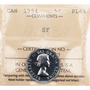 SOLD Canada 1954 SF 5 Cents Nickel Coin - ICCS Proof-Like PL-65