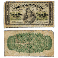 SOLD 25 Cents 1870 Dominion of Canada Note Shinplaster Note DC-1c - Bottom Note Attached