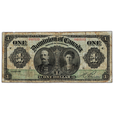 SOLD $1 1911 Dominion of Canada Note Green Line Series B DC-18a - VG