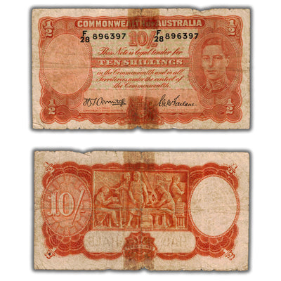 Australia 1942 10 Ten Shillings Note P #25b - Residue/Damage