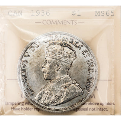 SOLD Canada 1936 $1 Silver Dollar Coin - ICCS MS-65