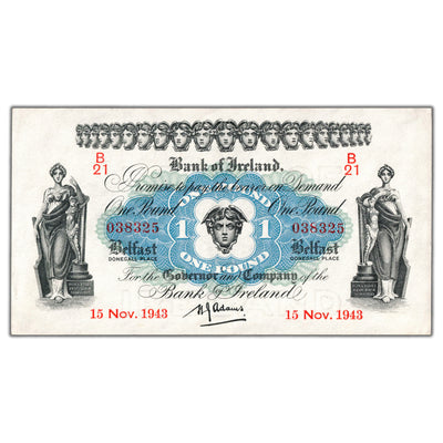 SOLD Northern Ireland 1943 1 One Pound Note P #55b - AU/UNC