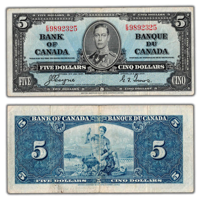 $5 1937 Bank of Canada Note Coyne-Towers E/S Prefix BC-23c - VF