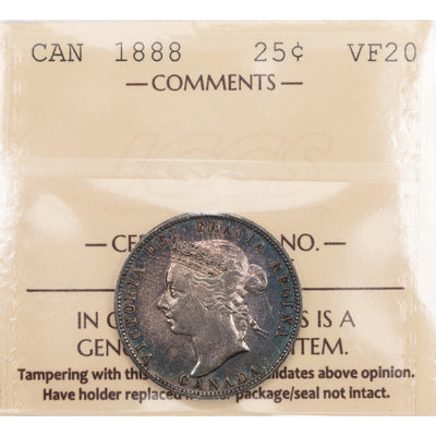 SOLD Canada 1888 25 Cents Quarter Silver Coin - ICCS VF-20