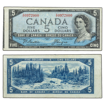SOLD $5 1954 Bank of Canada Note Devil Face I/C Prefix - Cutting Error
