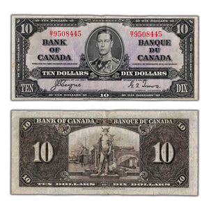 SOLD $10 1937 Bank of Canada Note Coyne-Towers B/T Prefix BC-24c