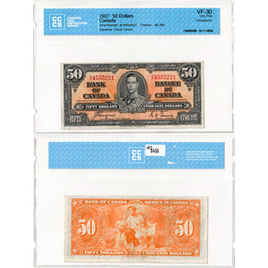SOLD $50 1937 Bank of Canada Note Coyne-Towers B/H Prefix BC-26c - CCCS VF-30