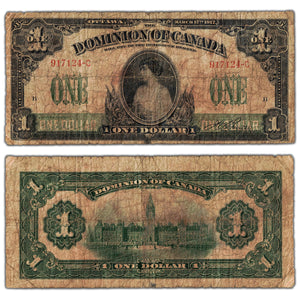 SOLD $1 1917 Dominion of Canada Note Boville No Seal Series C DC-23a - Circulated