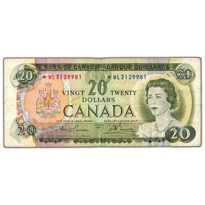 $20 1969 Bank of Canada Note *WL Replacement Prefix BC-50bA - 4 Pinholes