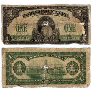 SOLD $1 1917 Dominion of Canada Note Saunders No Seal Series U DC-23b - Filler