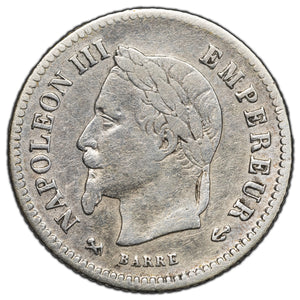 France 1867-K 20 Centimes Silver Coin KM #808 - Cleaned