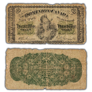 SOLD 25 Cents 1870 Dominion of Canada Shinplaster Note Plain DC-1c