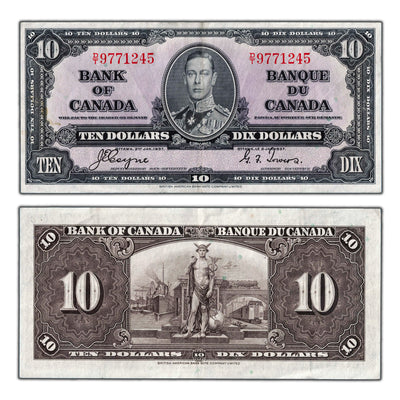 $10 1937 Bank of Canada Note Coyne-Towers D/T Prefix BC-24c - Abt. EF