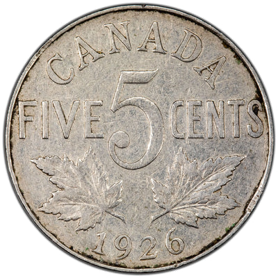 Canada 1926 Far 6 5 Five Cents Coin - Very Good