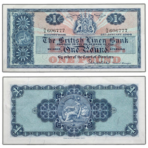 SOLD Scotland British Linen Bank 1966 1 One Pound Note - Crisp EF