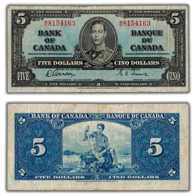 $5 1937 Bank of Canada Note Gordon-Towers M/C Prefix BC-23b - Fine+