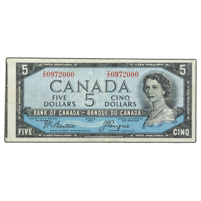 SOLD $5 1954 Bank of Canada Note Devil Face I/C Prefix - Cutting Error