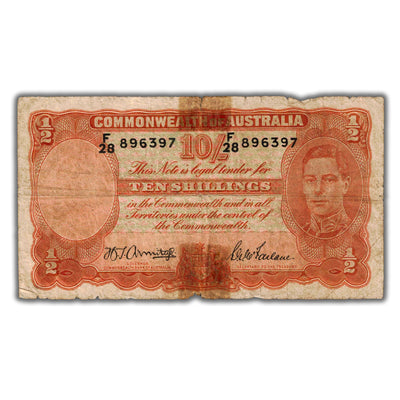 Australia 1942 10 Ten Shillings Note P #25b - Residue/Damage