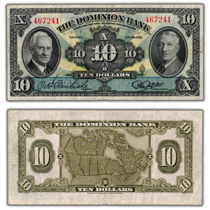 SOLD $10 1938 Dominion Bank Canada Chartered Note CH #220-28-04 - VF