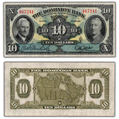 SOLD $10 1938 Dominion Bank Canada Chartered Note CH #220-28-04 - VF