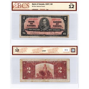 SOLD $2 1937 Bank of Canada Note Osborne Signature A/B Prefix BC-22a - BCS F-12