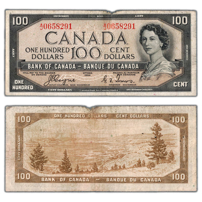 SOLD $100 1954 Bank of Canada Note Devil Face Coyne-Towers BC-35a - Damage