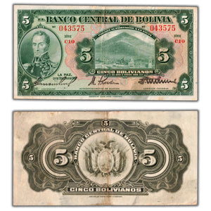 SOLD Bolivia 1928 5 Bolivianos Note P #120a (7-1)