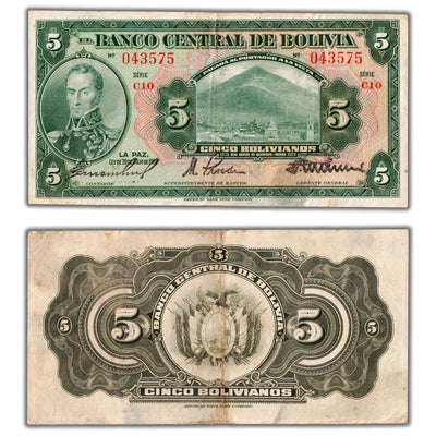 SOLD Bolivia 1928 5 Bolivianos Note P #120a (7-1)