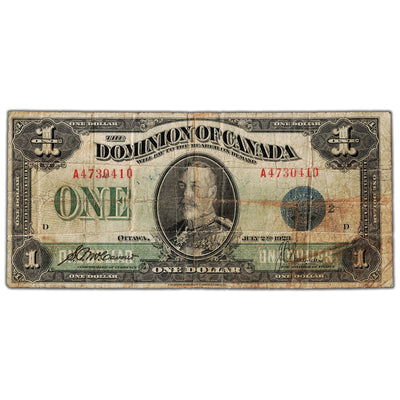 $1 1923 Dominion of Canada Note Blue Seal Series A DC-25h - VG/F