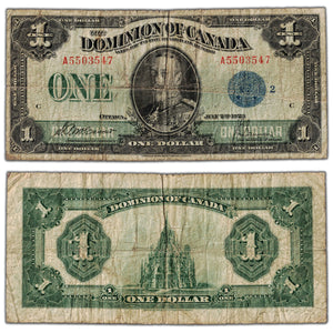 $1 1923 Dominion of Canada Note Blue Seal Series A DC-25h - VG/F