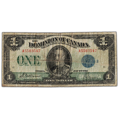 $1 1923 Dominion of Canada Note Blue Seal Series A DC-25h - VG/F