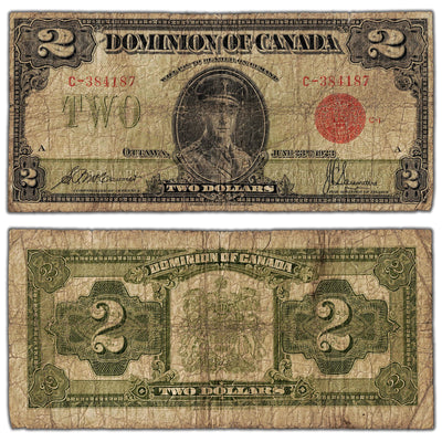 SOLD $2 1923 Dominion of Canada Note Red Seal Series C DC-26b - Circulated